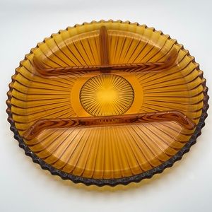 Vintage Amber Glass Divided Serving Platter
